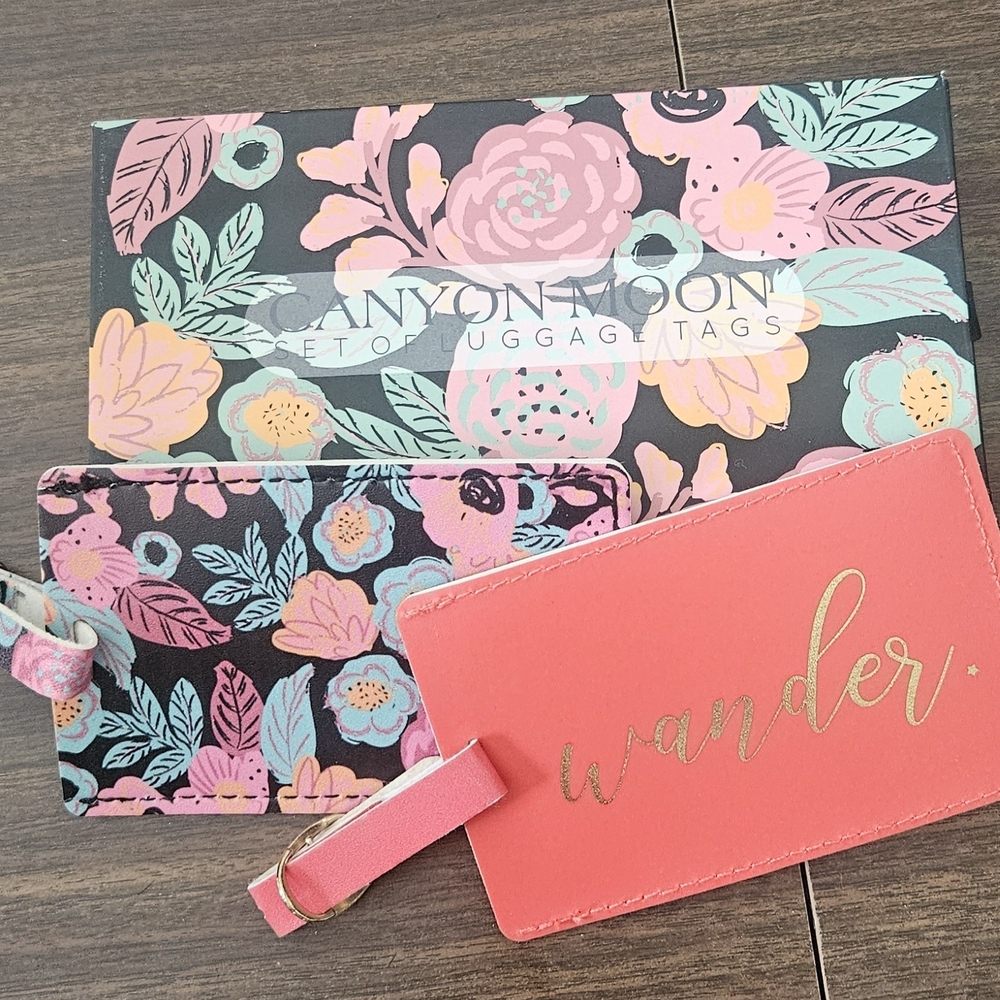 Pink Floral Luggage Tag Set